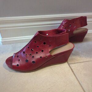 Citygate Red Leather Sandal Wedges